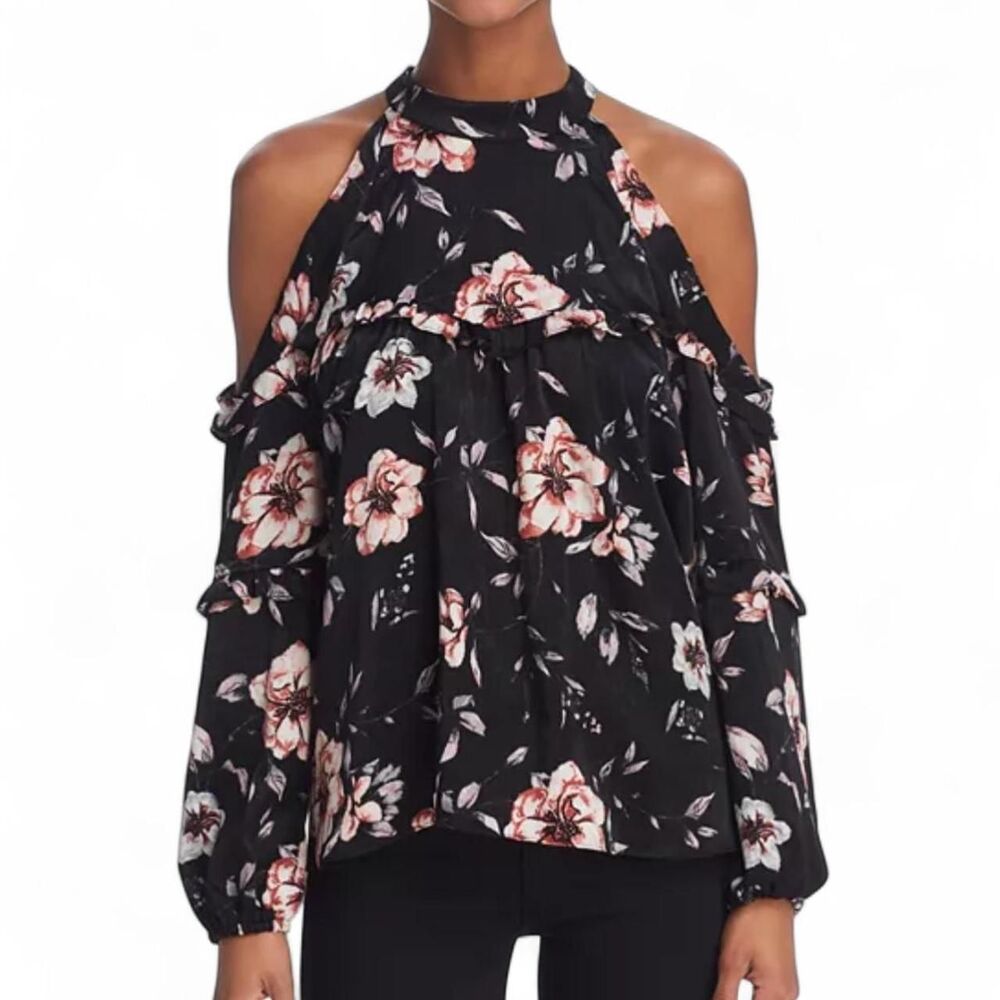 MISA Los Angeles Tessi Floral Cold Shoulder Boho Romantic Blouse Size S